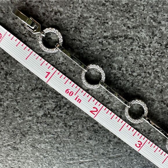 NEW Pretty Bird Pave Circular & Bar Link White Gold Plated Bracelet 6.75" / 7.5" - Picture 7 of 13